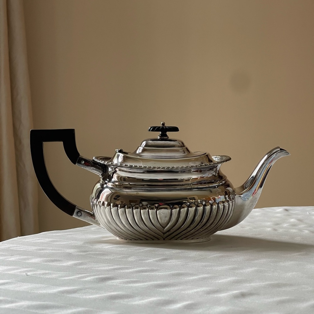 Edwardian Silver Plated Teapot with Black Handle